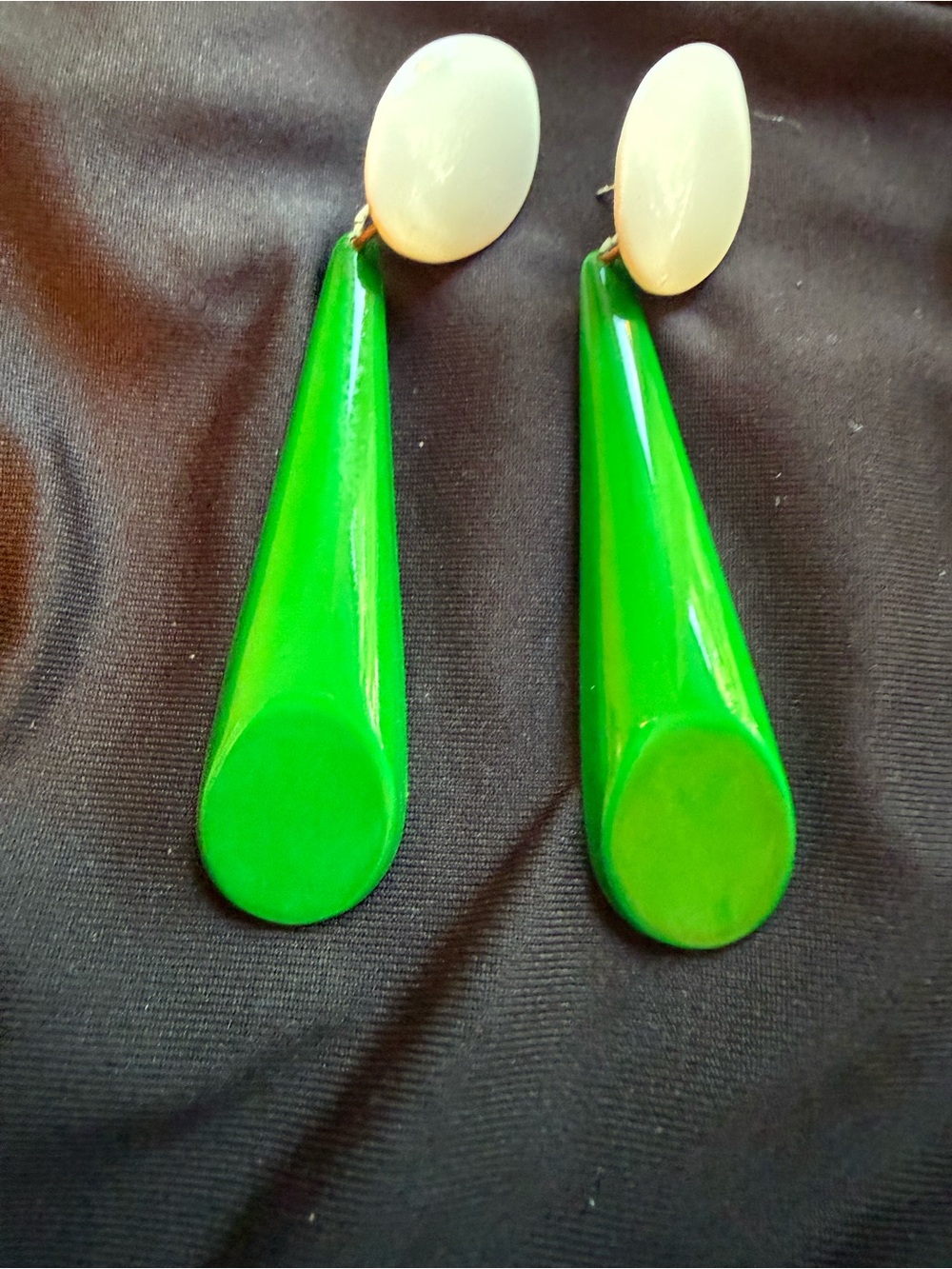 Green and White Drop Statement Earrings